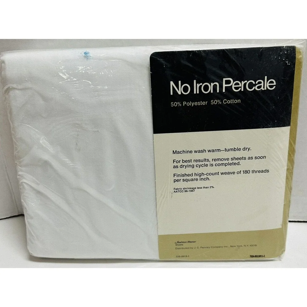 Vtg Fashion Manor No Iron Percale Full Flat Sheet & Pillowcases White NEW NOS